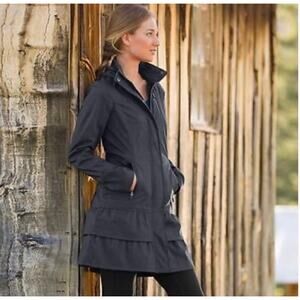 Athleta Shelter Cove Jacket, Gray Herringbone, Softshell, Hooded Rain Coat